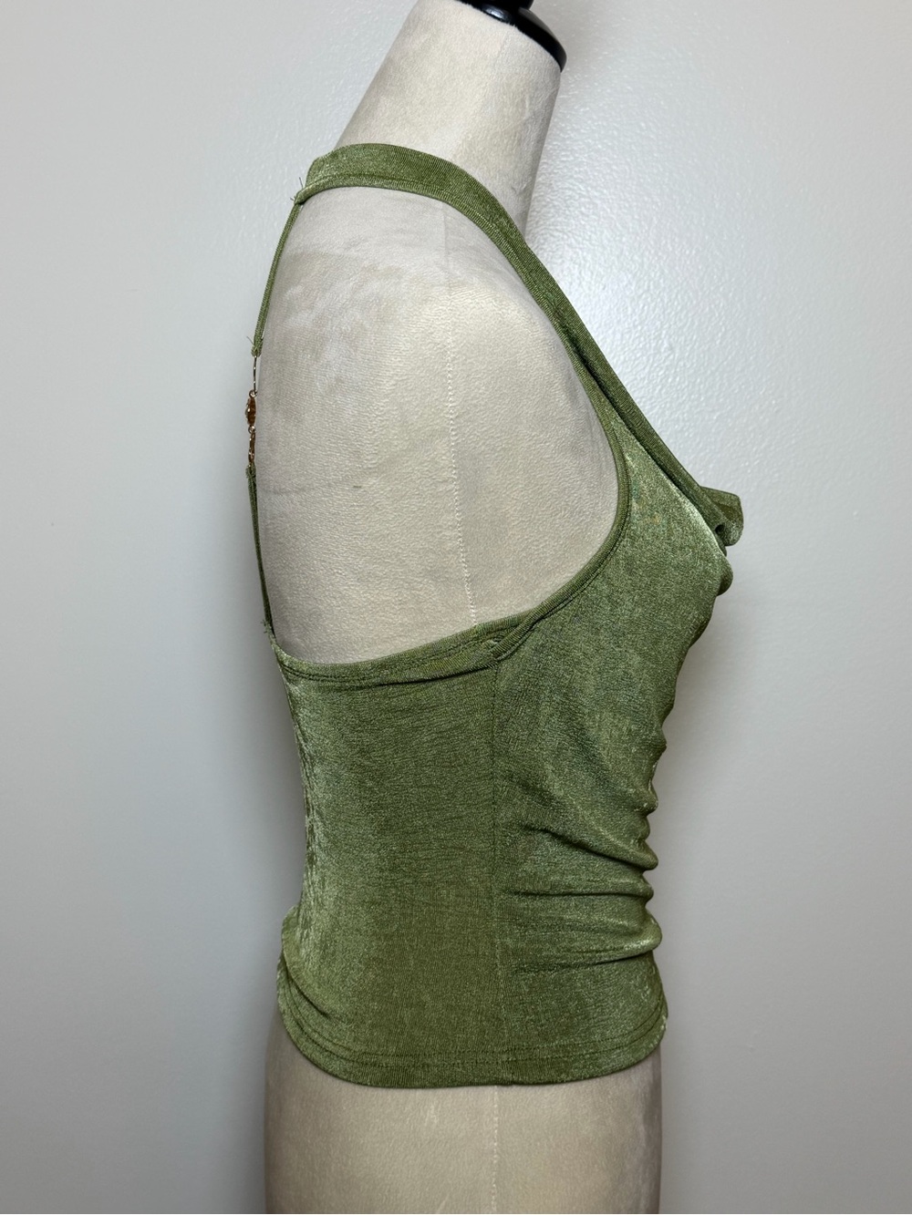 Y2K Olive Halter Crop Top Draped Front Backless Sleeveless Tank Women’s Small - Picture 4 of 9